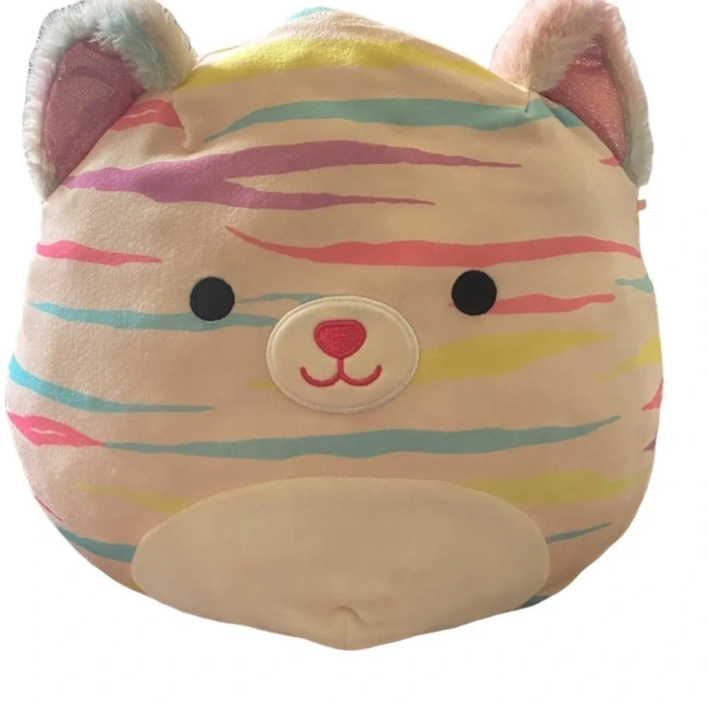 Squishmallows Colorful Large Striped Plush Cat Toy.